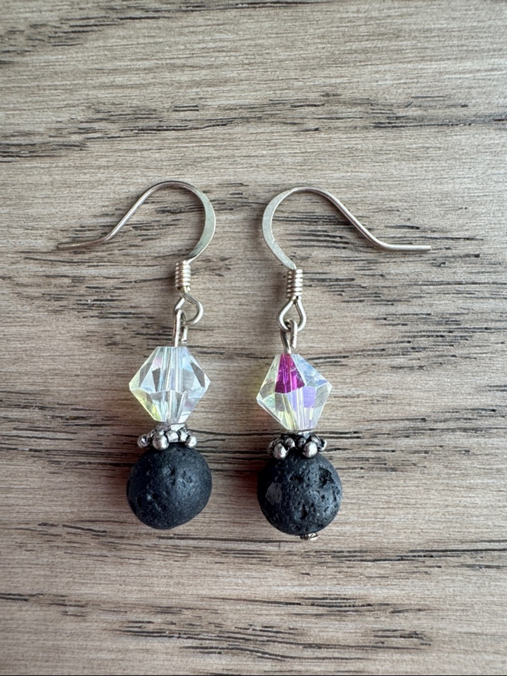 Aromatherapy Swarovski Crystal and Black Lava Stone Dangle Earrings
